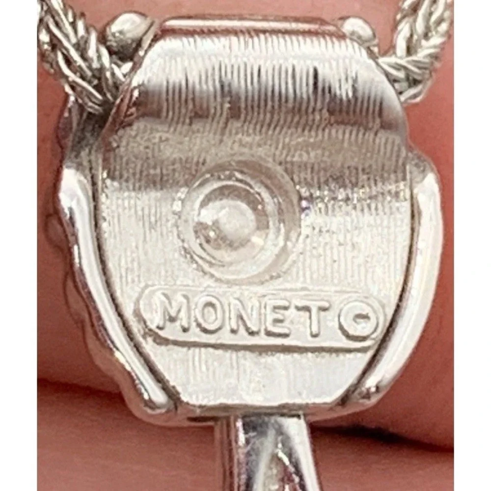Vintage Monet Silver Tone Knotted Articulated Sash Tie Pendant Twist Rope Chain
